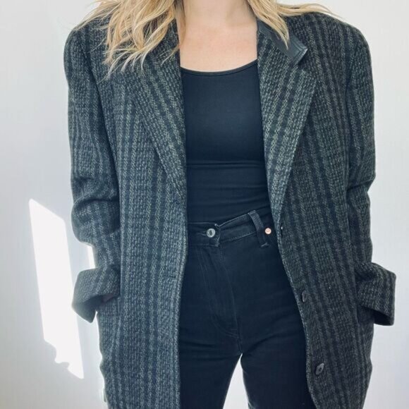 Vintage Trek Plaid Preppy Academia Blazer Jacket Shacket Oversized L XL Leather - Picture 1 of 15